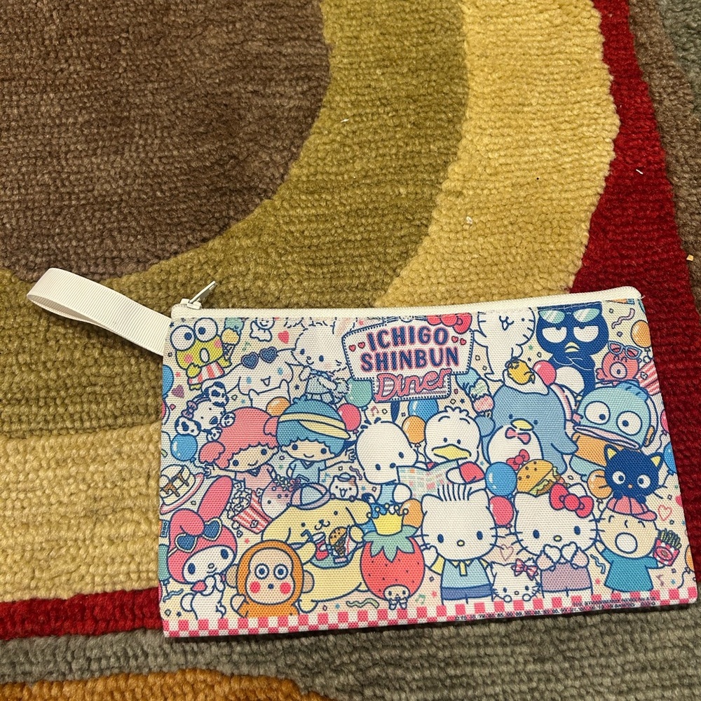 NWOT Hello Kitty Sanrio Strawberry News Characters Anime Cosmetic Makeup Bag